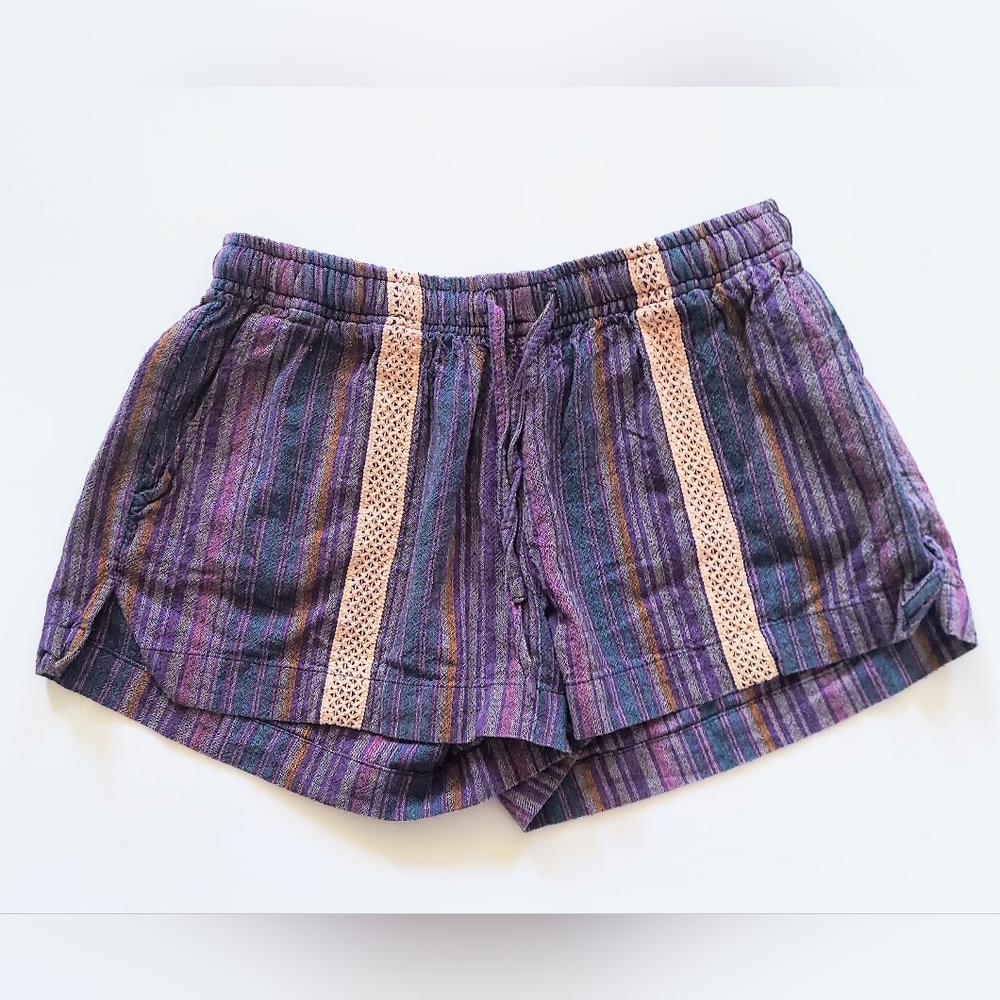 Earthbound Trading Co Pull On Drawstring Shorts Size Large Pocket Striped